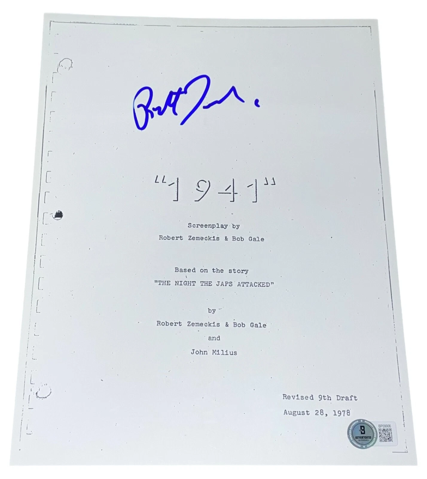 Robert Zemeckis Signed Autograph 1941 Full Movie Script Screenplay Beckett BAS