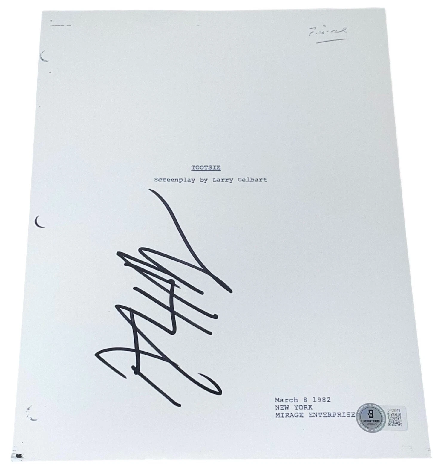 Dustin Hoffman Signed Autograph Tootsie Full Movie Script Screenplay Beckett BAS