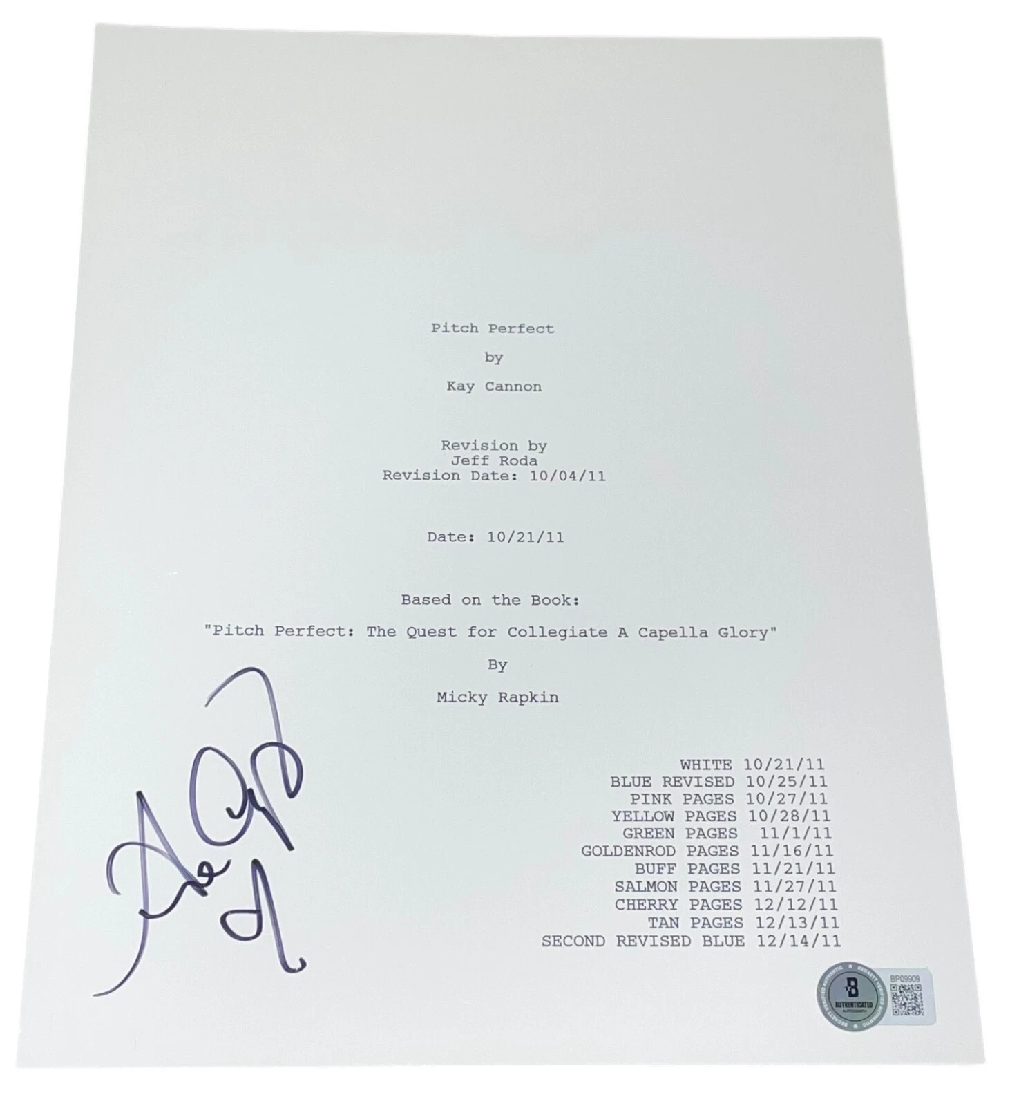 Anna Camp Signed Autograph Pitch Perfect Full Movie Script Screenplay Beckett NY