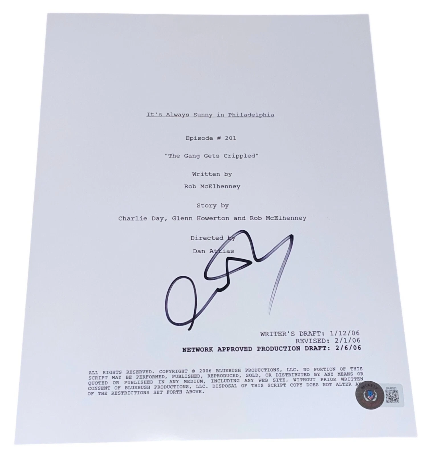 Charlie Day Signed It's Always Sunny in Philadelphia Full TV S2 Script Beckett