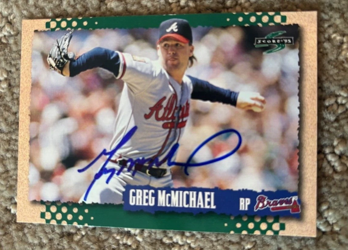 1995 Score Atlanta Braves Baseball Card #250 Greg McMichael signed autographed