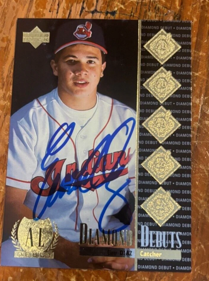 Einar Diaz SIGNED 1997 Upper Deck Diamond Debuts RC Card #483 Cleveland Indians