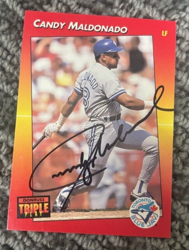 1992 DONRUSS TRIPLE PLAY CANDY MALDONADO SIGNED AUTOGRAPHED CARD #15 BLUE JAYS COLLECTIBLE MEMORABILIA
