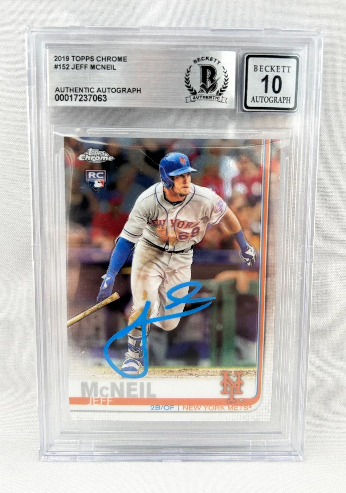 Jeff McNeil Signed Card 2019 Topps Chrome #152 New York Mets Beckett BAS Grad...