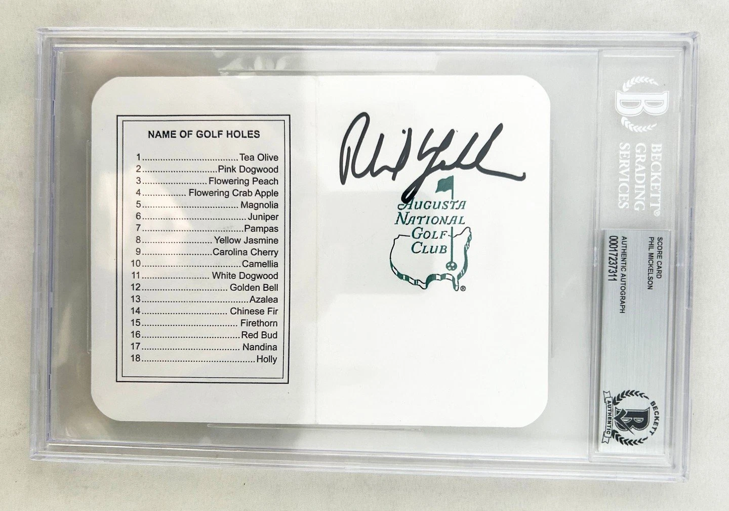 Phil Mickelson Signed Masters Scorecard Beckett BAS COA