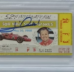 1968 Indy Indianapolis 500 Ticket Signed Mario Andretti PSA DNA COA Autograph F1