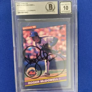 1986 DONRUSS ROGER MCDOWELL METS SIGNED AUTOGRAPHED #629 CARD BECKETT 10 AUTO