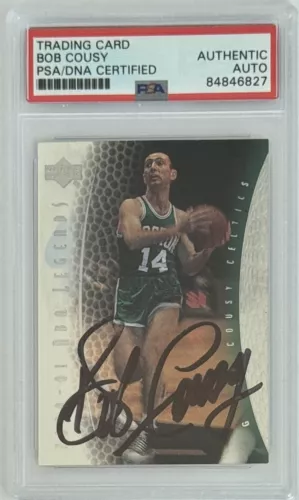 2001 UD UPPER DECK NBA LEGENDS BOB COUSY SIGNED CARD PSA DNA COA AUTOGRAPHED COLLECTIBLE MEMORABILIA