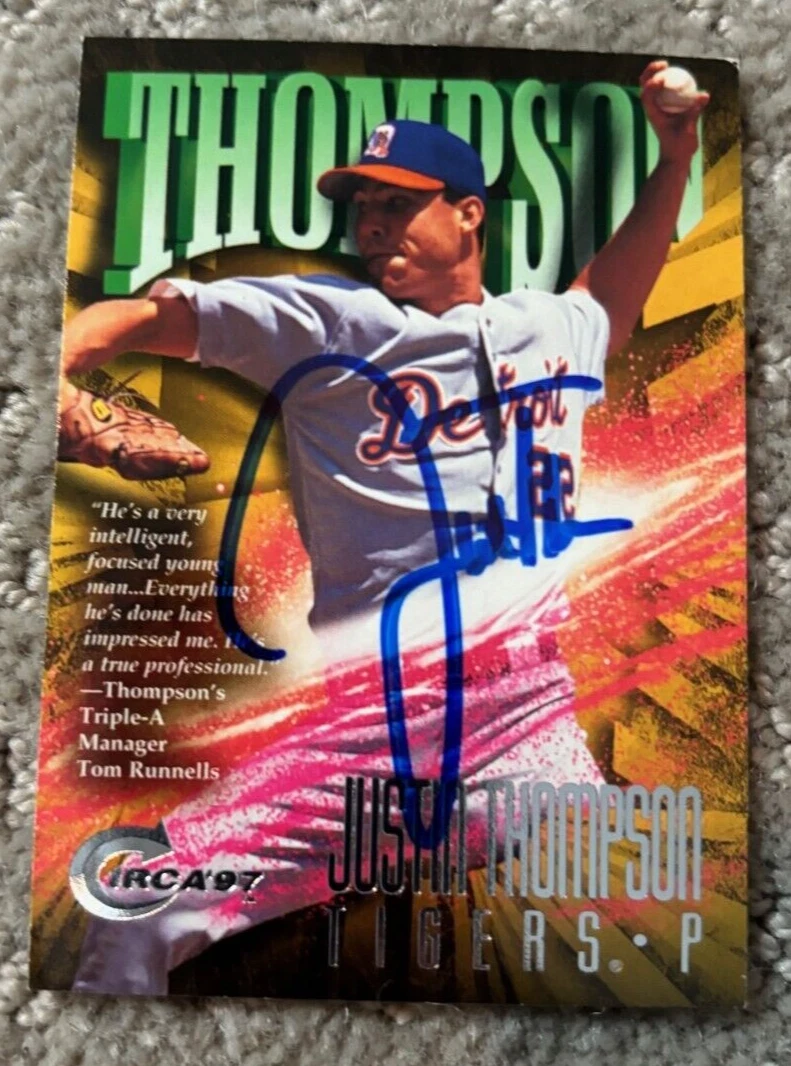 Justin Thompson signed autographed card 1997 Circa BASEBALL #160 Detroit Tigers