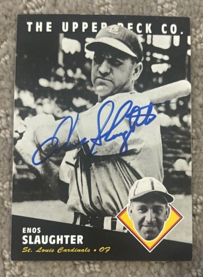 ENOS SLAUGHTER Autographed 1994 UPPER DECK BAT #134 signed Cardinals card