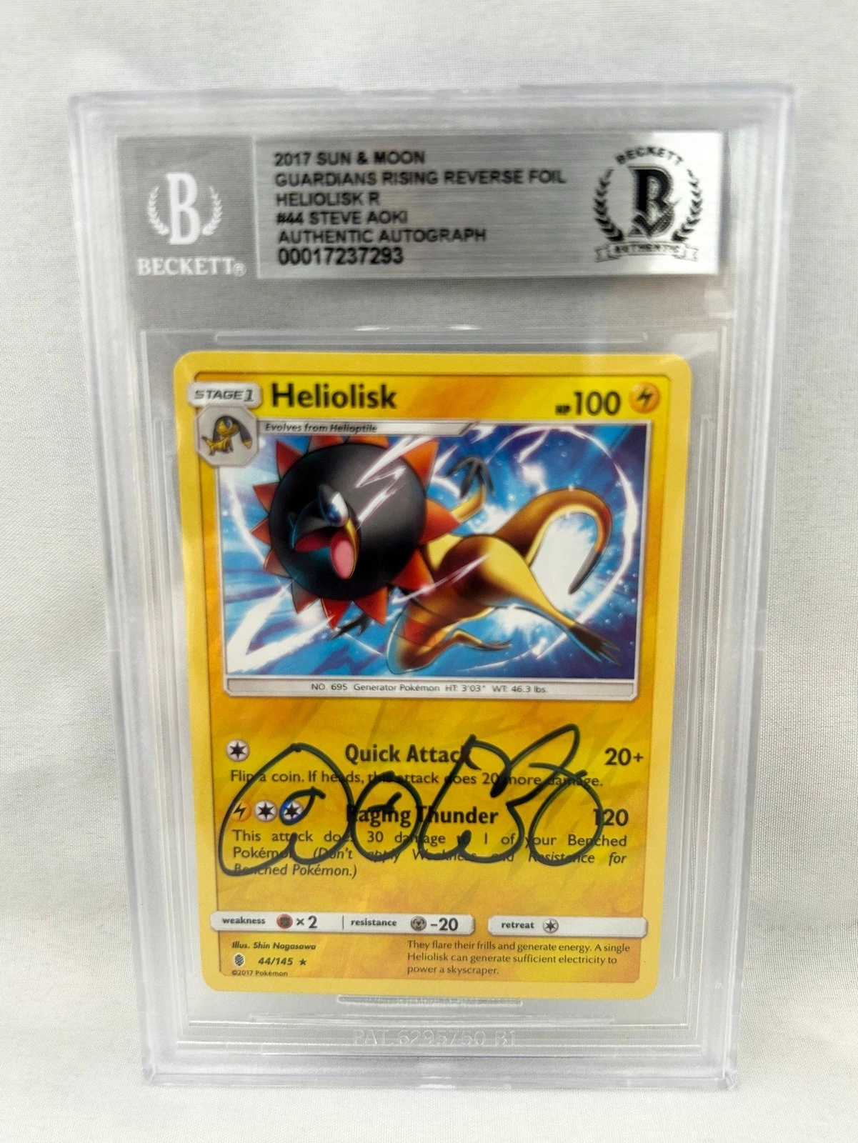 Steve Aoki Signed Pokemon Card 2017 Heliolisk Beckett BAS COA