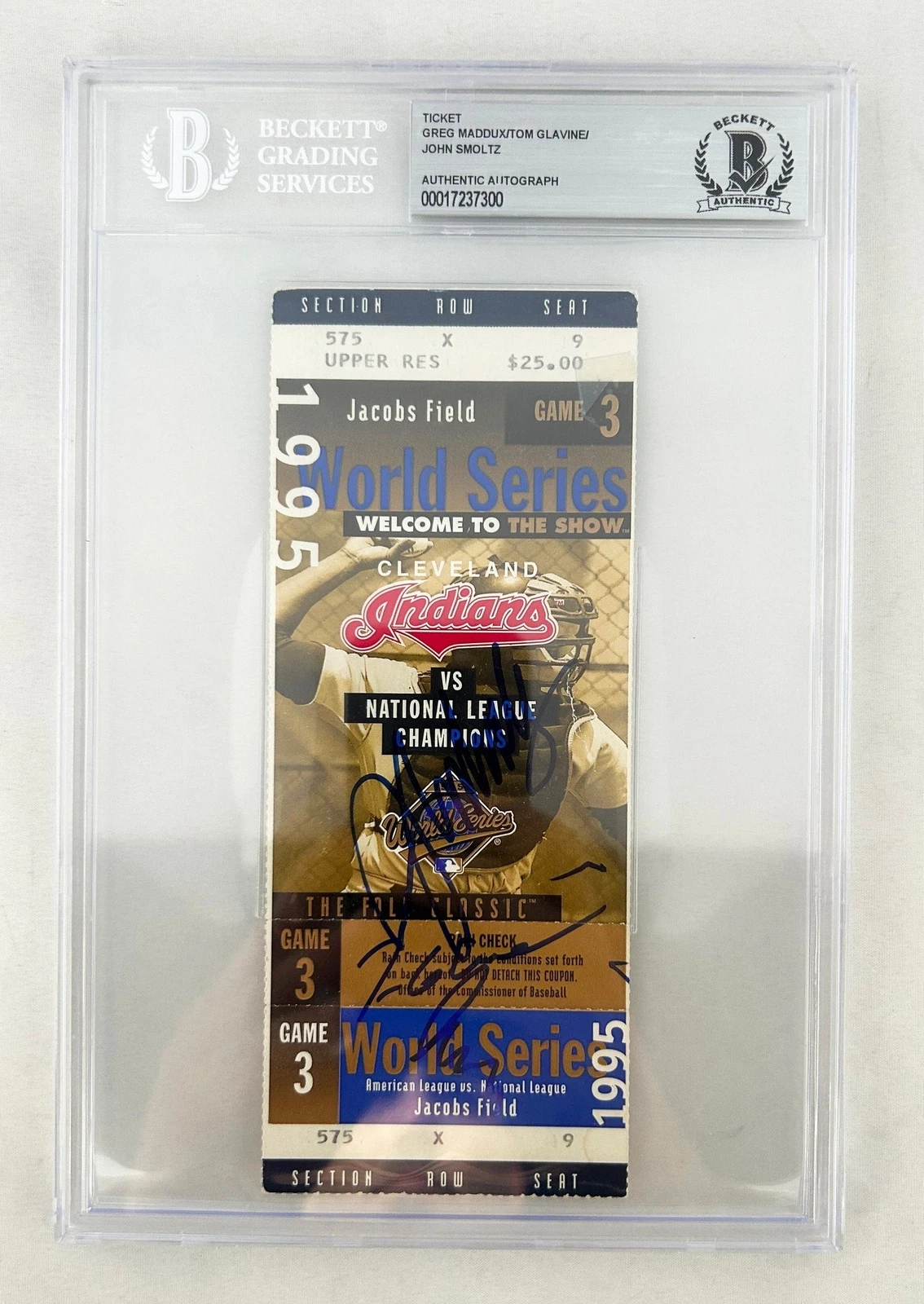 Greg Maddux John Smoltz Tom Glavine Signed 1995 World Series Ticket Game 3 Be...