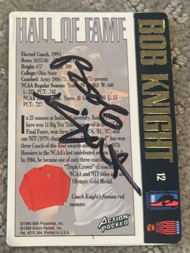 1994/95 Action Packed Hall of Fame Bobby Knight signed autographed card #12