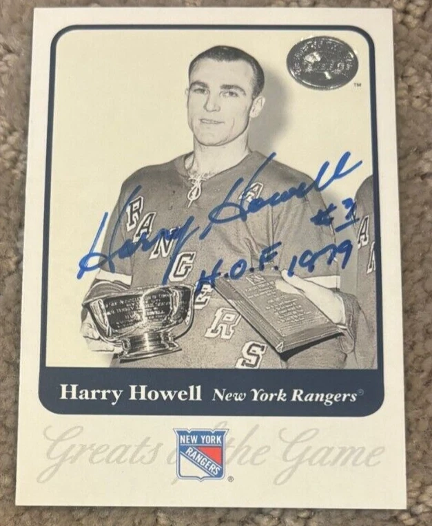 2001-02 Fleer Greats of the Game Rangers Card Harry Howell signed autographed