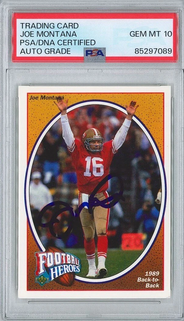 Joe Montana Signed 1991 Upper Deck Heroes Trading Card #7 PSA 85297089 GM MT 10