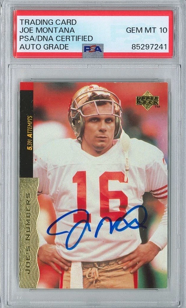 Joe Montana Signed 1995 Upper Deck Joe's Moments #37 PSA 85297241 GM MT 10 AUTO