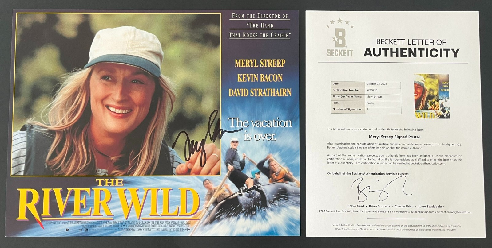MERYL STREEP SIGNED AUTOGRAPH THE RIVER WILD 11x14 PHOTO POSTER BECKETT COA LOA