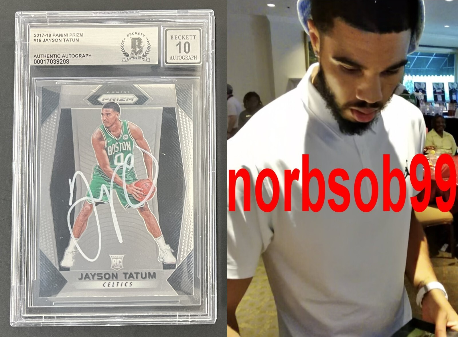 JAYSON TATUM SIGNED 2017 PANINI PRIZM ROOKIE CARD w/VIDEO PROOF BECKETT BGS 10