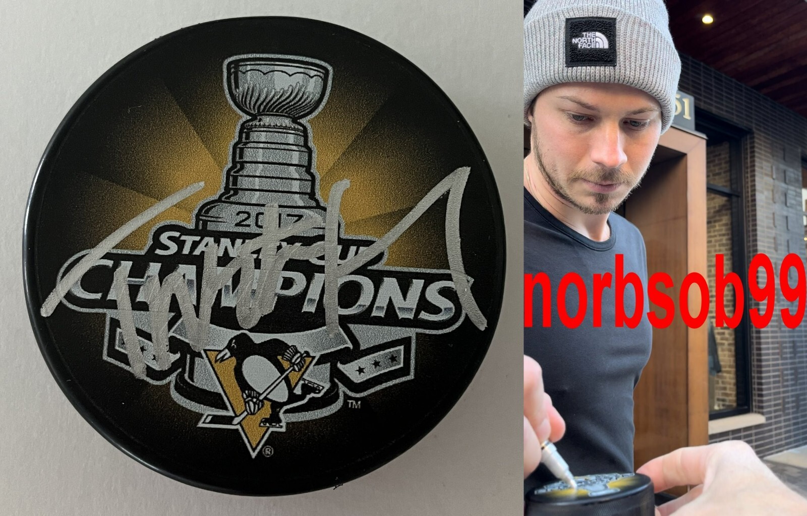 TRISTAN JARRY SIGNED PENGUINS 2017 STANLEY CUP PUCK w/EXACT PROOF BECKETT COA