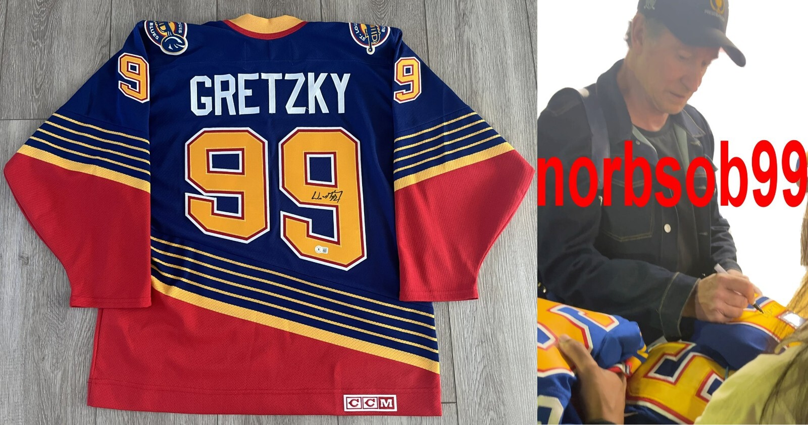 WAYNE GRETZKY SIGNED AUTHENTIC 1995 CCM BLUES JERSEY W/EXACT PROOF BECKETT LOA COLLECTIBLE MEMORABILIA