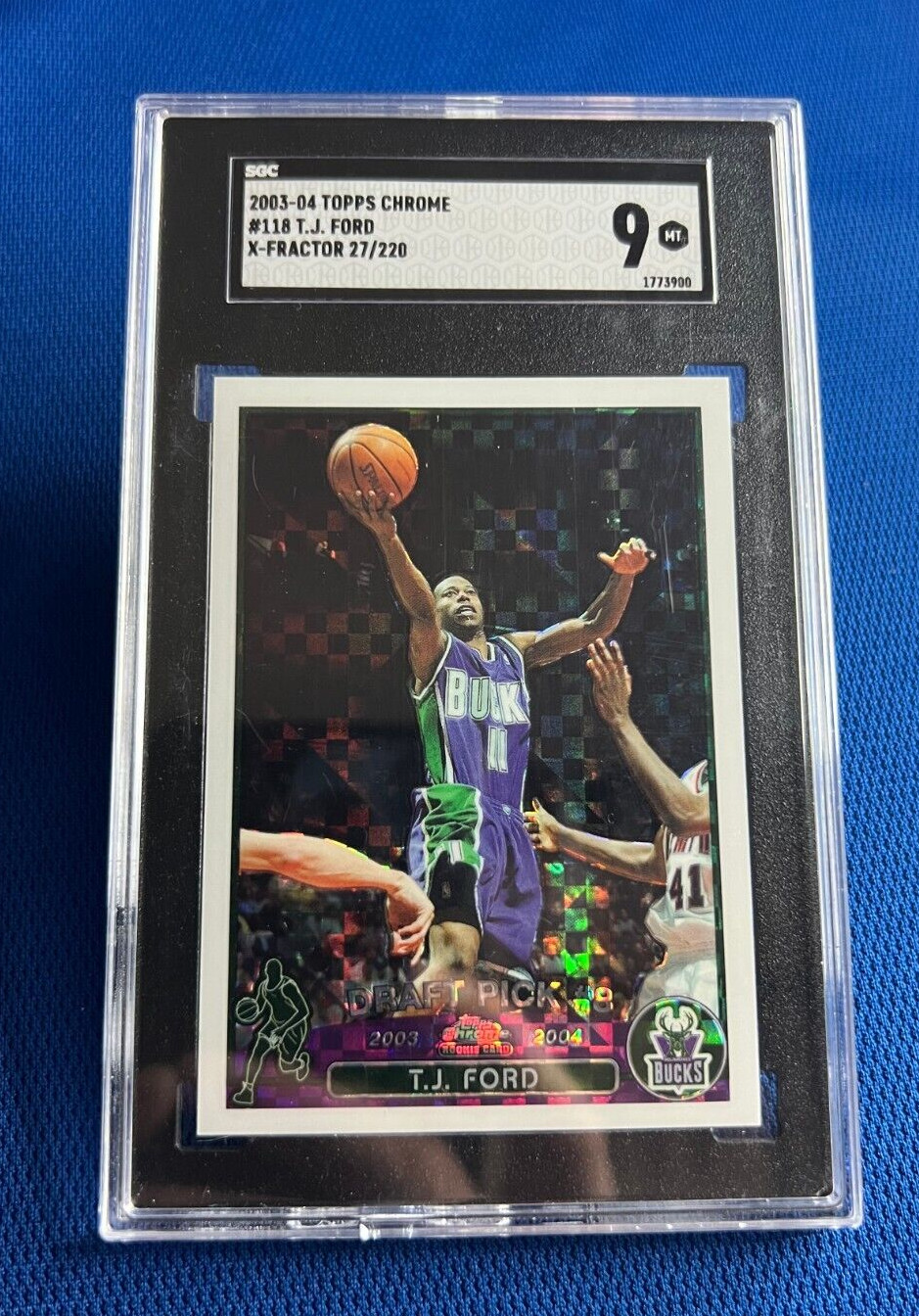 2003-04 TOPPS CHROME T.J. FORD BUCKS X-FRACTOR /220 RC ROOKIE #118 SGC 9 MINT