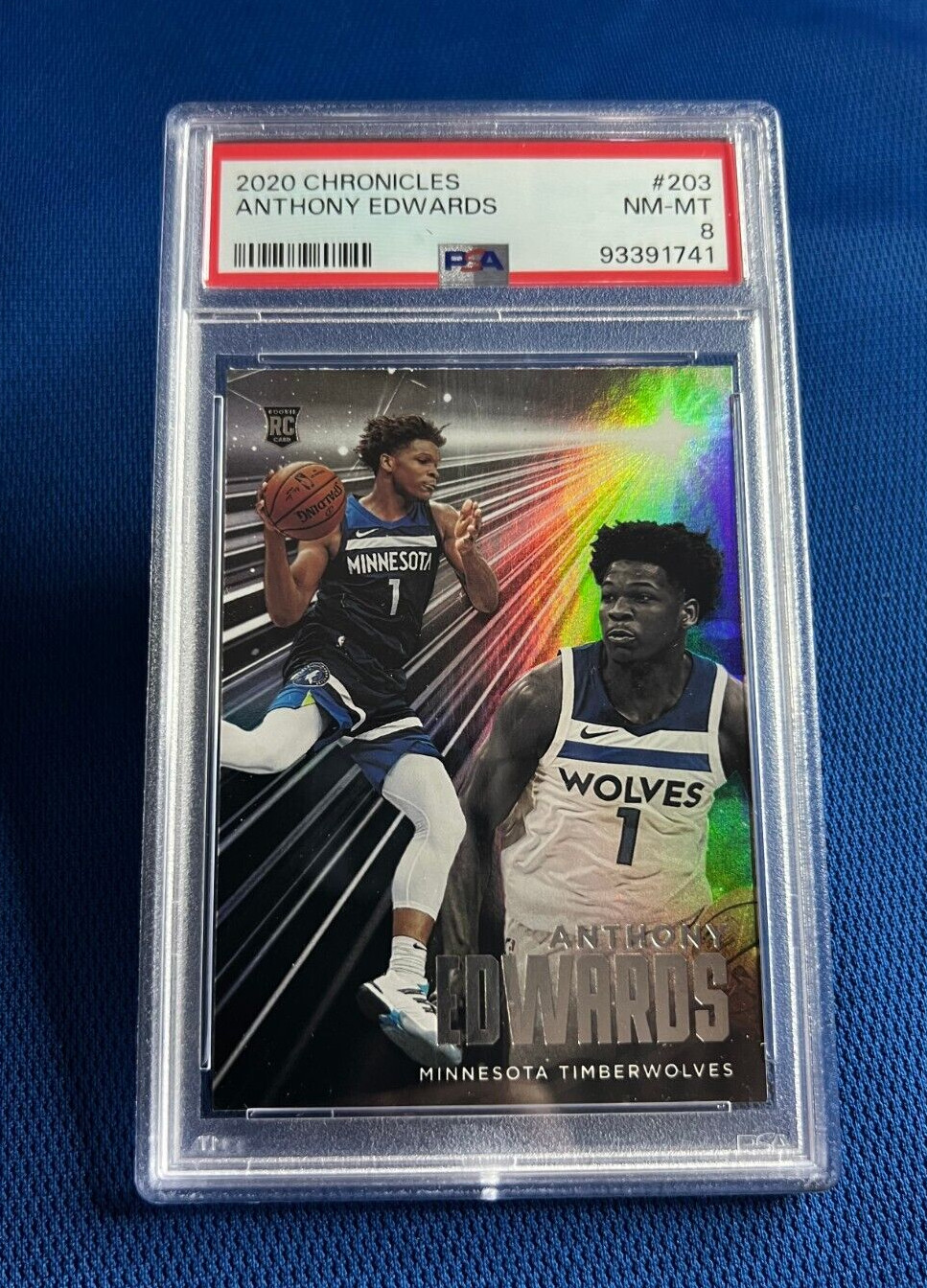 2020 PANINI CHRONICLES ANTHONY EDWARDS TIMBERWOLVES RC ROOKIE PSA 8 #203