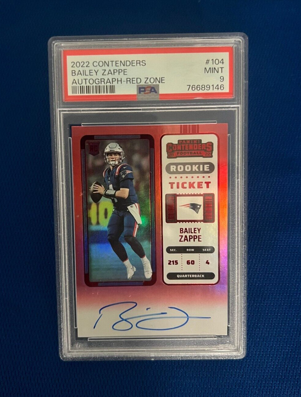 2022 CONTENDERS BAILEY ZAPPE RC ROOKIE RED ZONE AUTOGRAPH AUTO PSA 9 MINT