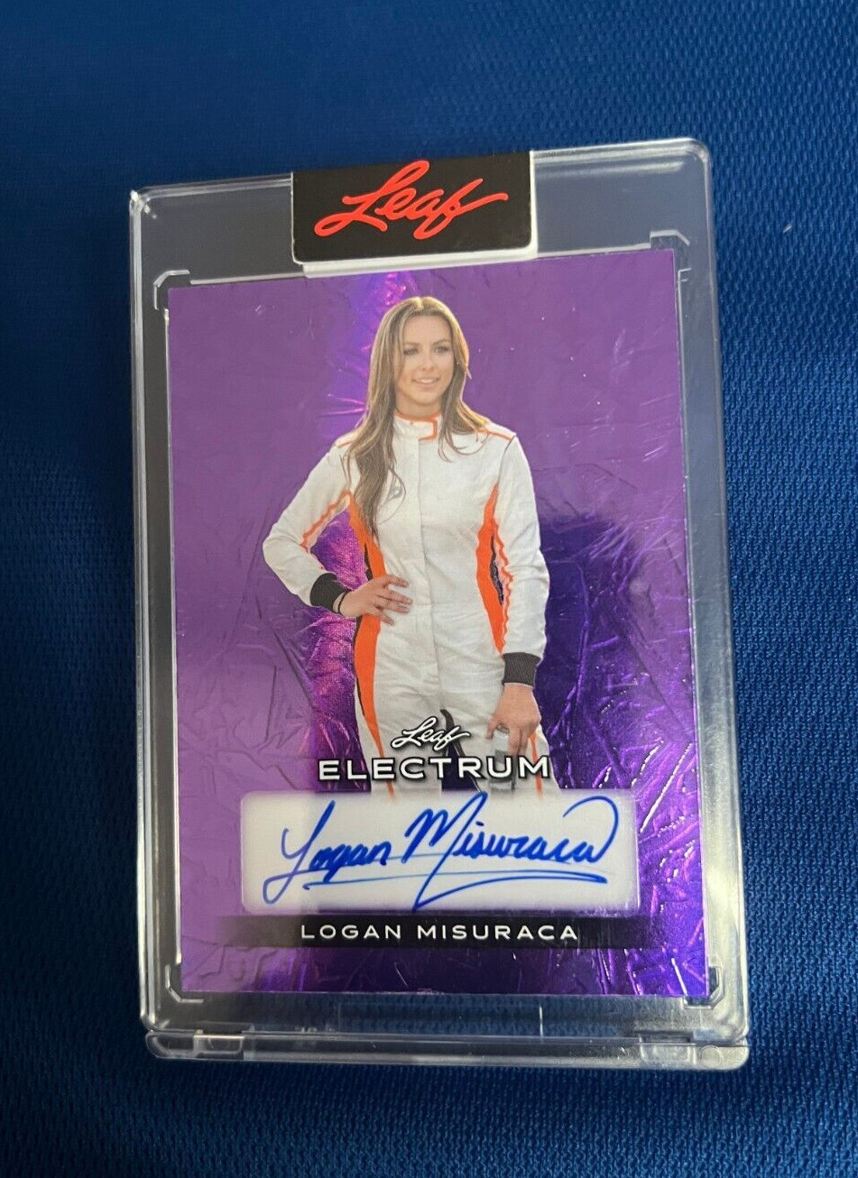 2024 LEAF ELECTRUM LOGAN MISURACA RACING AUTO AUTOGRAPHED SIGNED PURPLE CARD 3/7