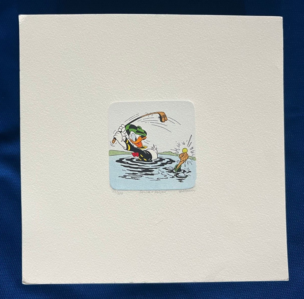 DISNEY DONALD DUCK GOLFING SOWA & REISER HAND PAINTED ETCHING PAINTING /500 COLLECTIBLE MEMORABILIA