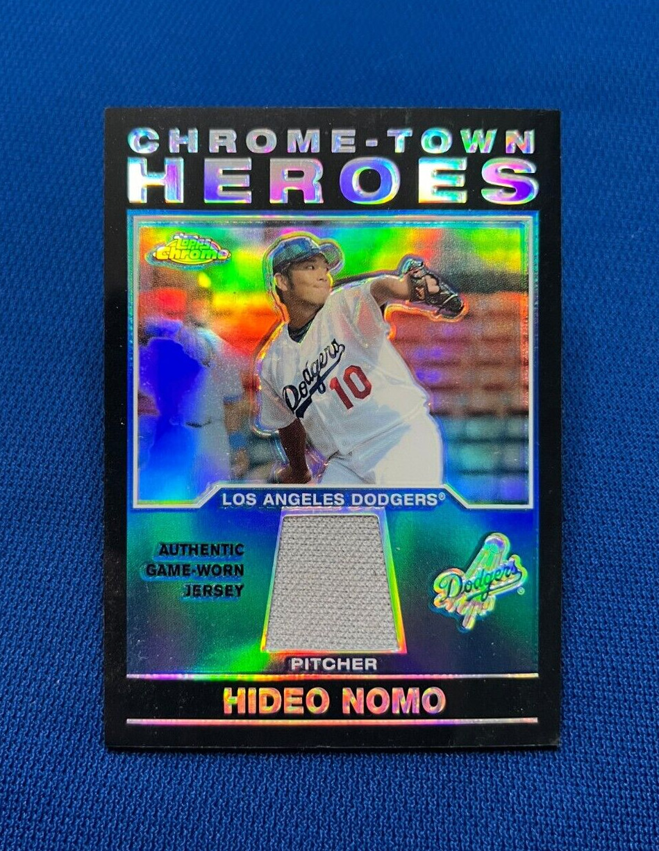 2004 TOPPS CHROME HIDEO NOMO CHROME TOWN HEROES GAME USED JERSEY RELIC CARD