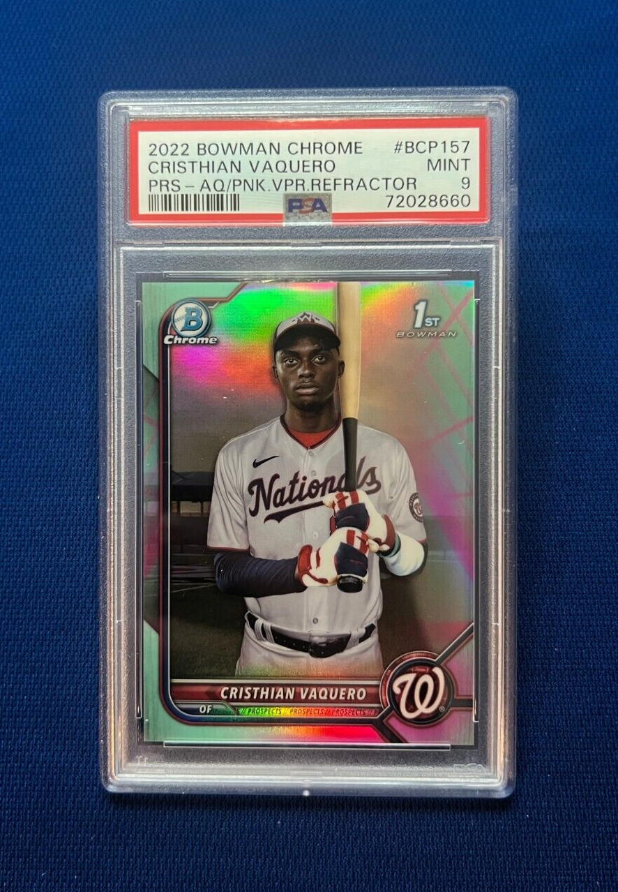 2022 BOWMAN CHROME CRISTHIAN VAQUERO NATIONALS PINK REF RC /125 PSA 9 MINT