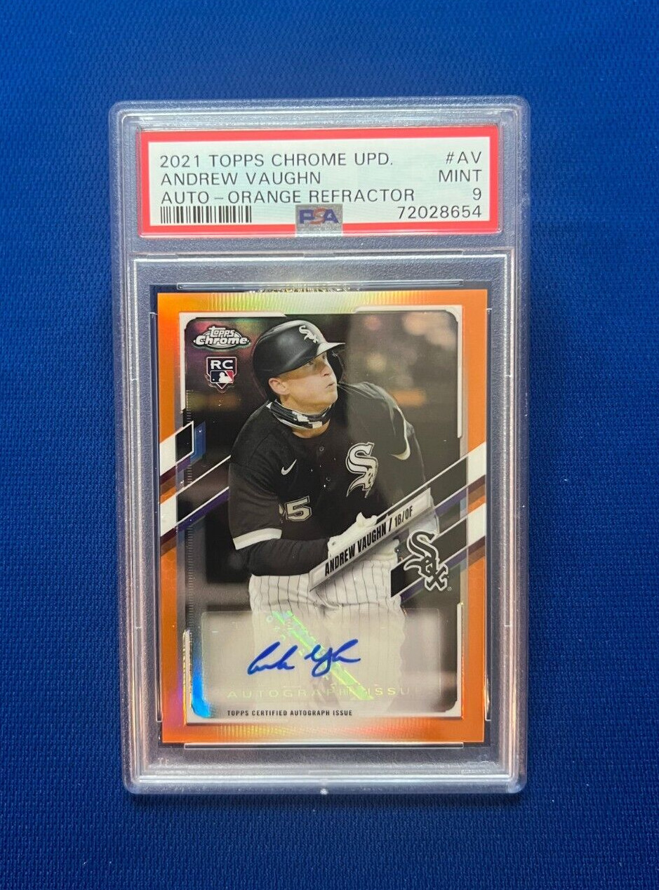 2021 TOPPS CHROME UPDATE ANDREW VAUGHN WHITE SOX AUTO ORANGE RC REF /25 PSA 9