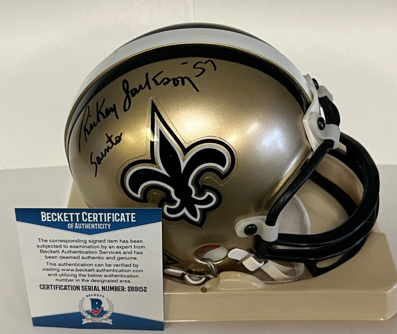 RICKEY JACKSON NEW ORLEANS SAINTS SIGNED AUTOGRAPHED MINI HELMET BECKETT
