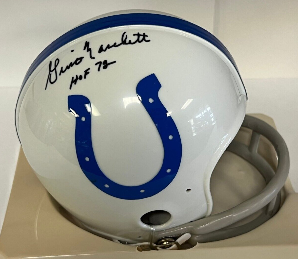 GINO MARCHETTI HOF 72 BALTIMORE COLTS SIGNED AUTOGRAPHED 2 BAR MINI HELMET W/COA