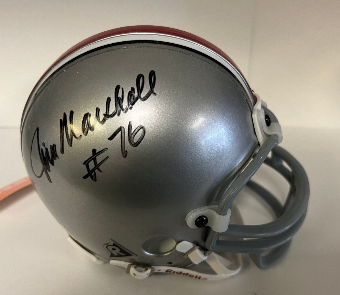 JIM MARSHALL #76 OHIO STATE SIGNED AUTOGRAPHED MINI HELMET W/COA