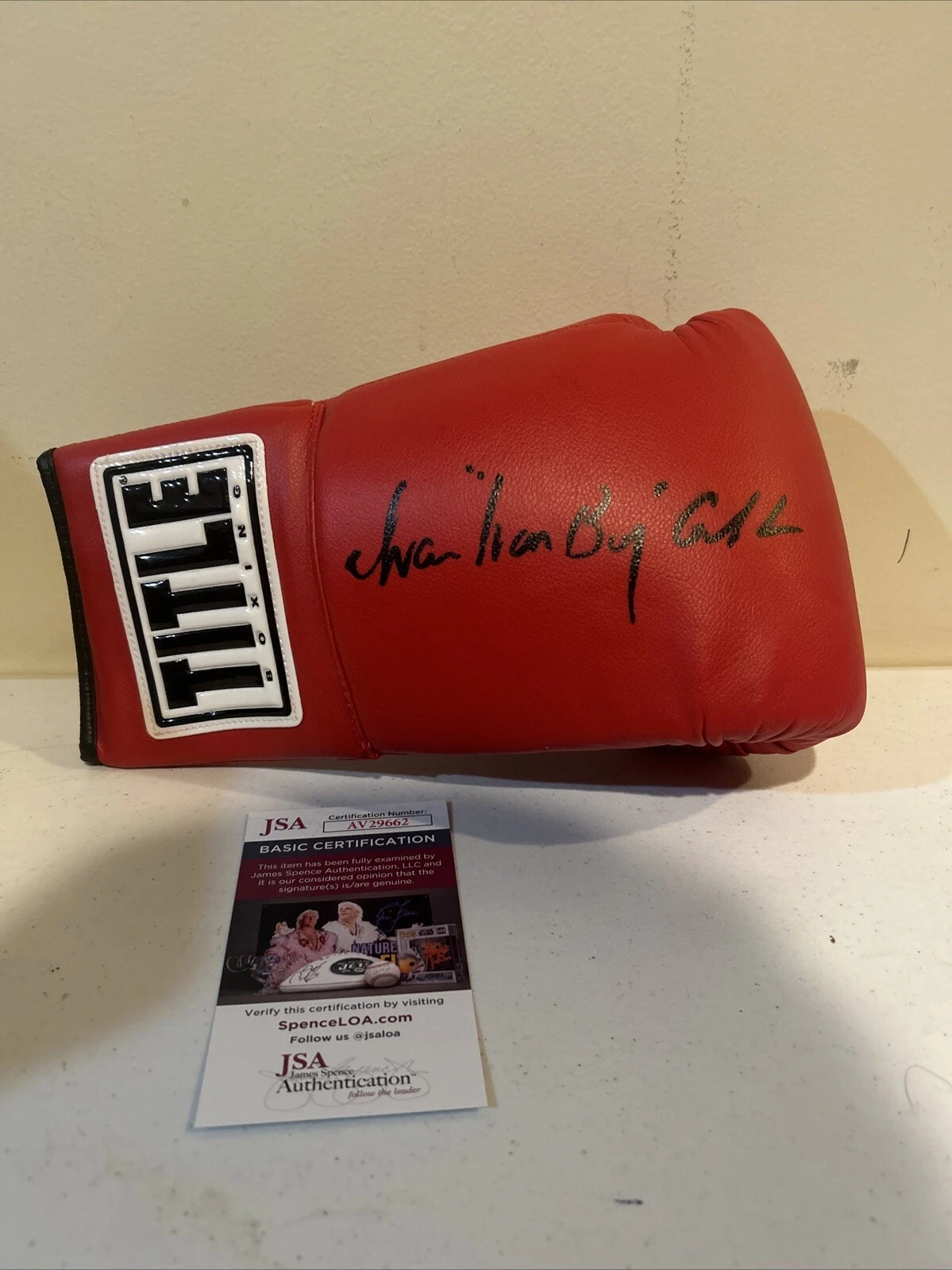 IVAN IRON BOY CALDERON SIGNED AUTOGRAPH BOXING GLOVE JSA COA HOF 2024 CHAMPION