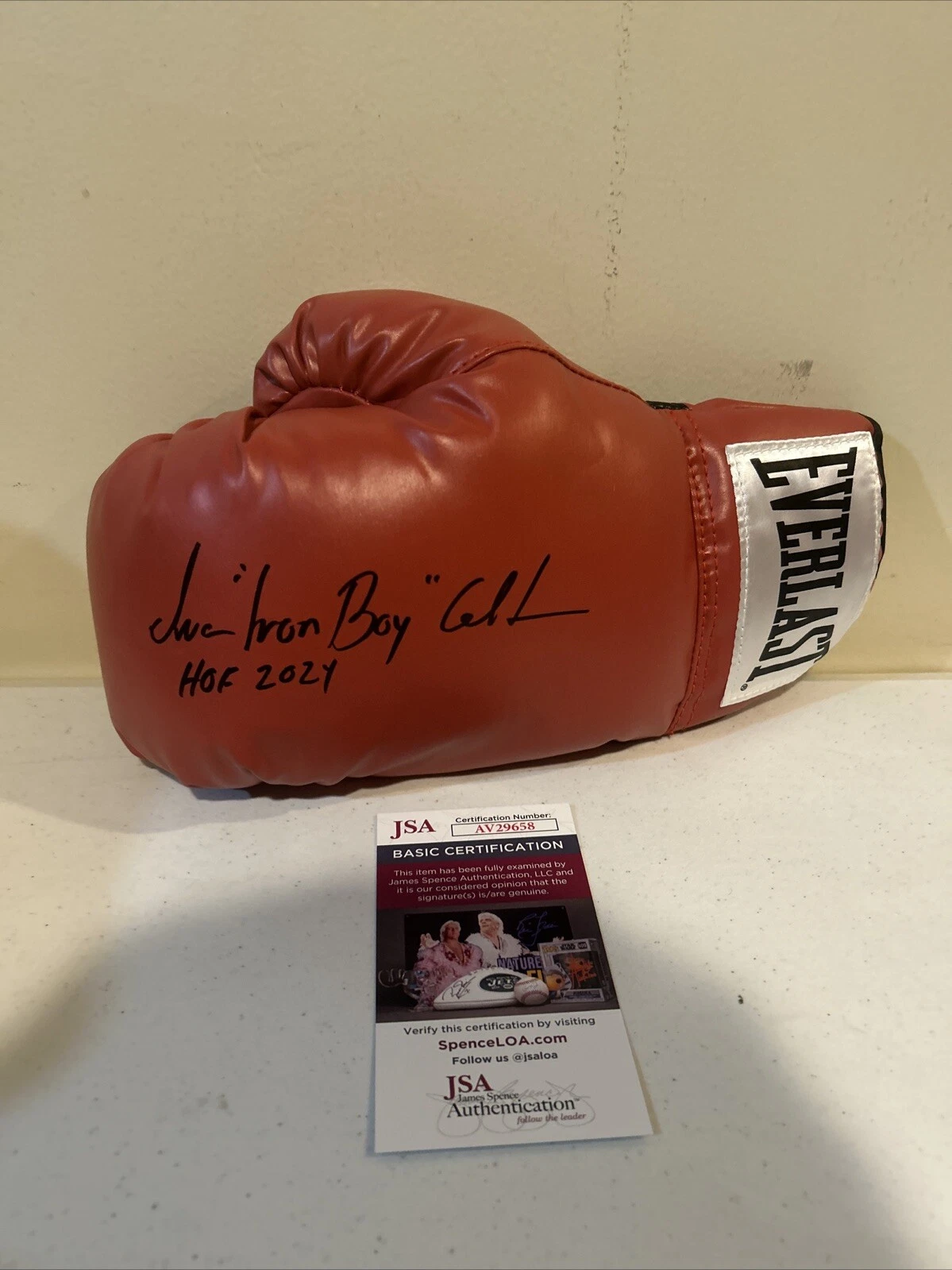 IVAN IRON BOY CALDERON SIGNED AUTOGRAPH BOXING GLOVE JSA COA HOF 2024 CHAMPION