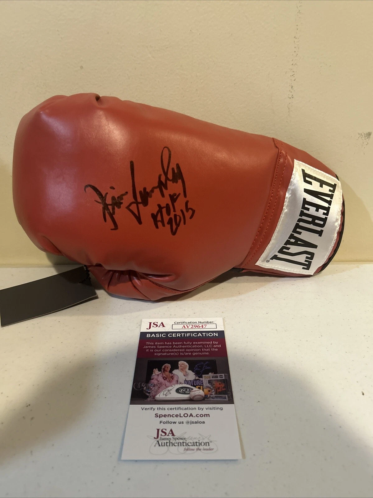 JIM LAMPLEY SIGNED AUTOGRAPH BOXING GLOVE JSA COA RING ANNOUNCER HOF 2015