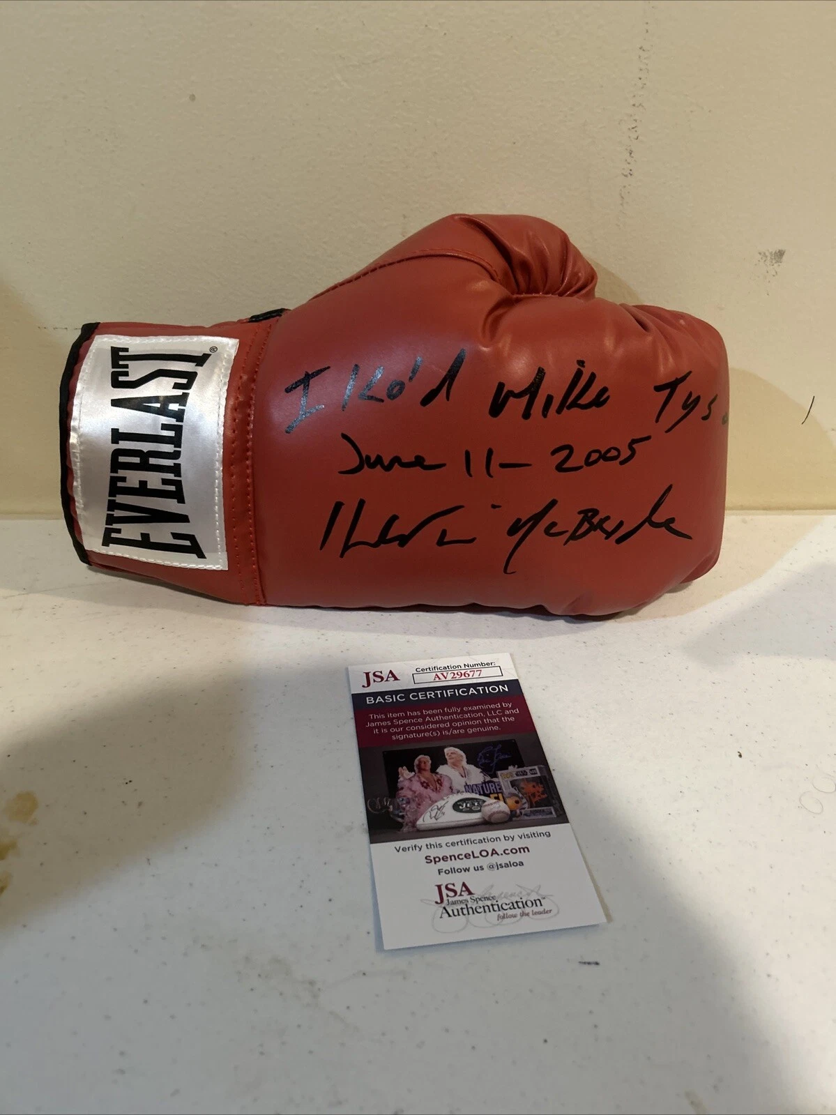 KEVIN MCBRIDE SIGNED AUTOGRAPH EVERLAST BOXING GLOVE JSA COA BOXER MIKE TYSON KO