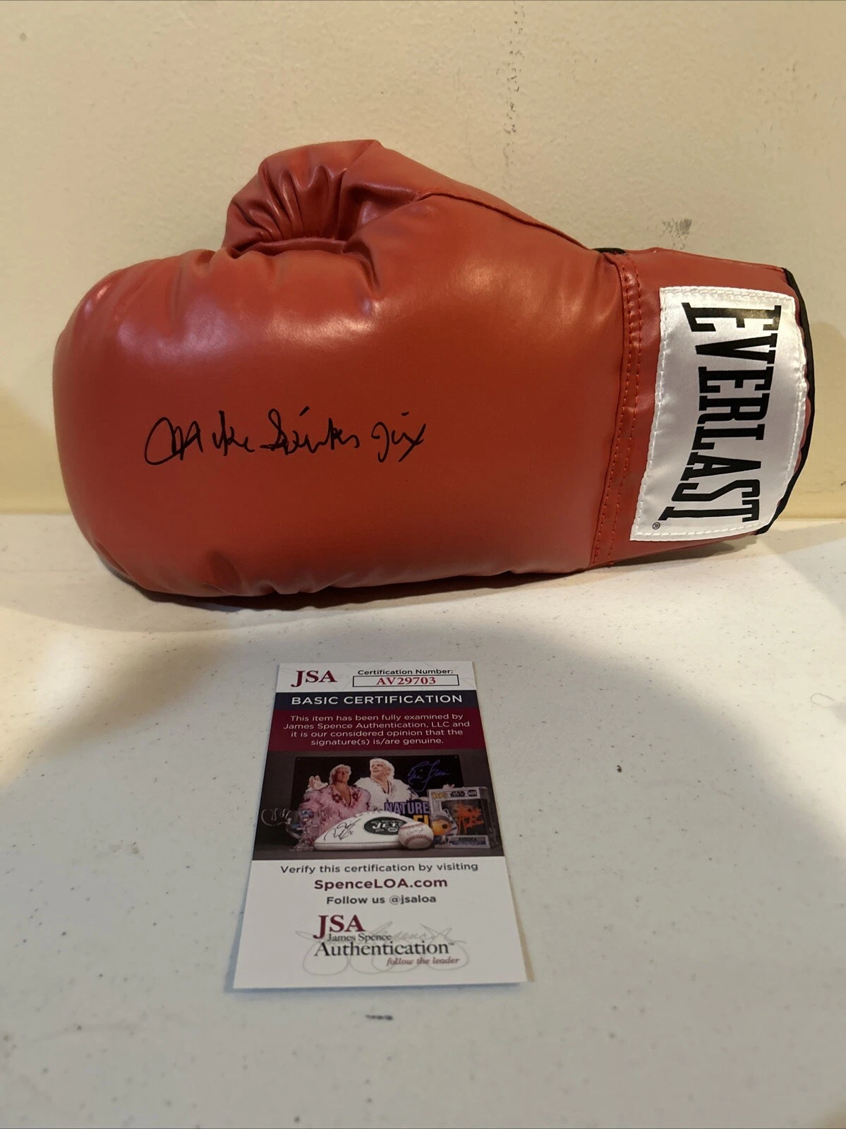 MICHAEL SPINKS JINX SIGNED AUTOGRAPH EVERLAST BOXING GLOVE JSA COA BOXER HOF