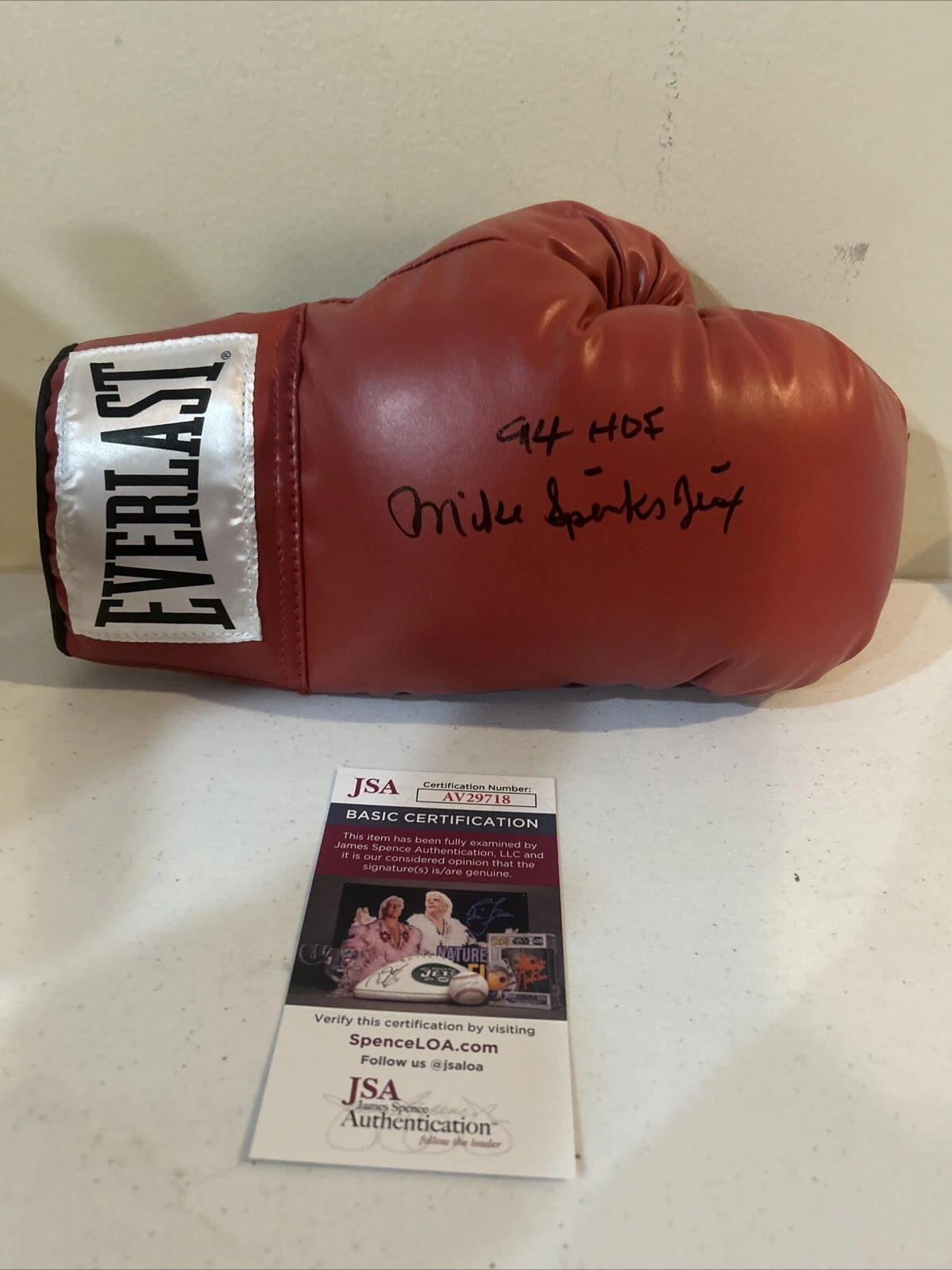 MICHAEL SPINKS JINX SIGNED AUTOGRAPH EVERLAST BOXING GLOVE JSA COA BOXER HOF
