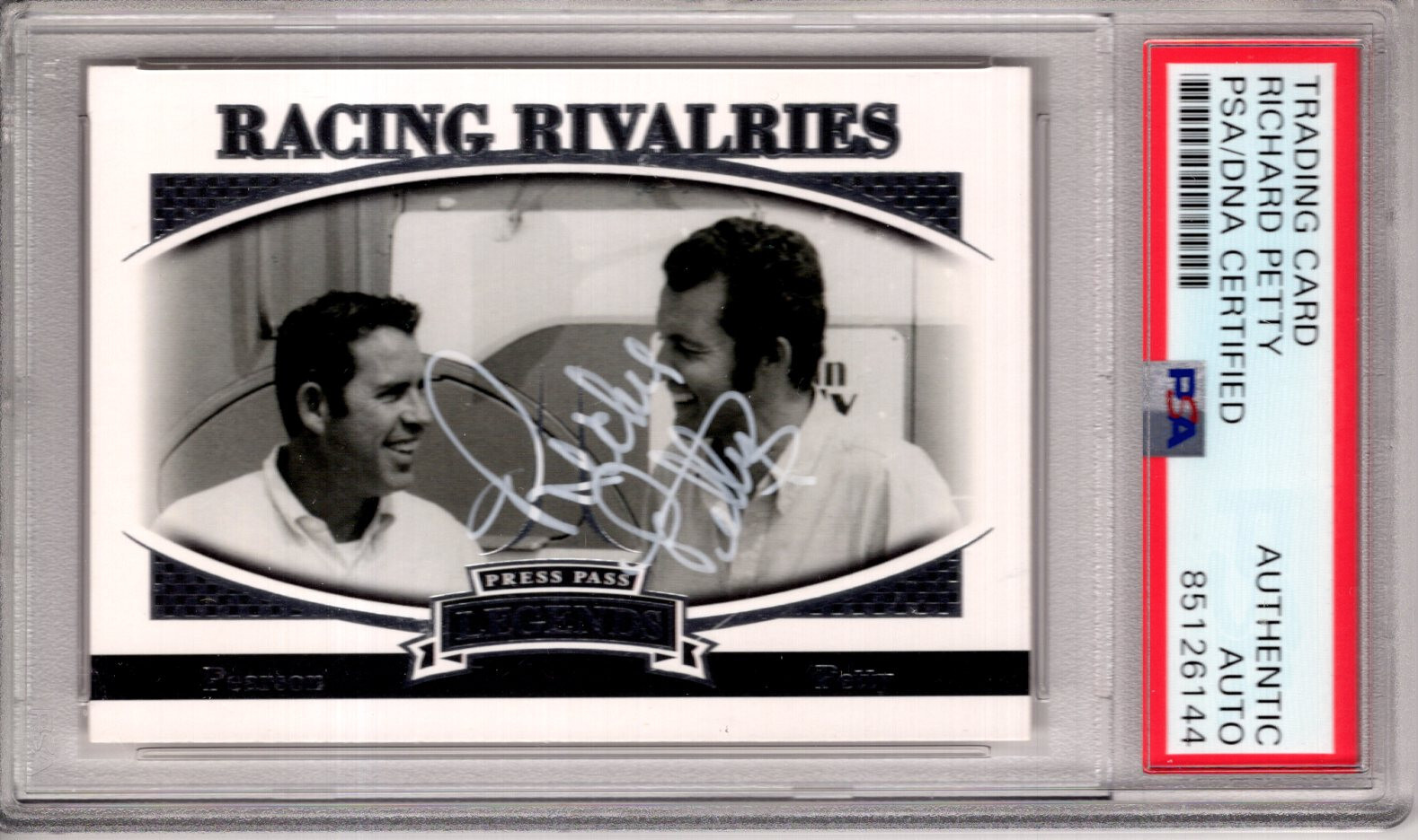 RICHARD PETTY HAND SIGNED 2007 PRESS PASS TRADING CARD PSA SLABBED COLLECTIBLE MEMORABILIA
