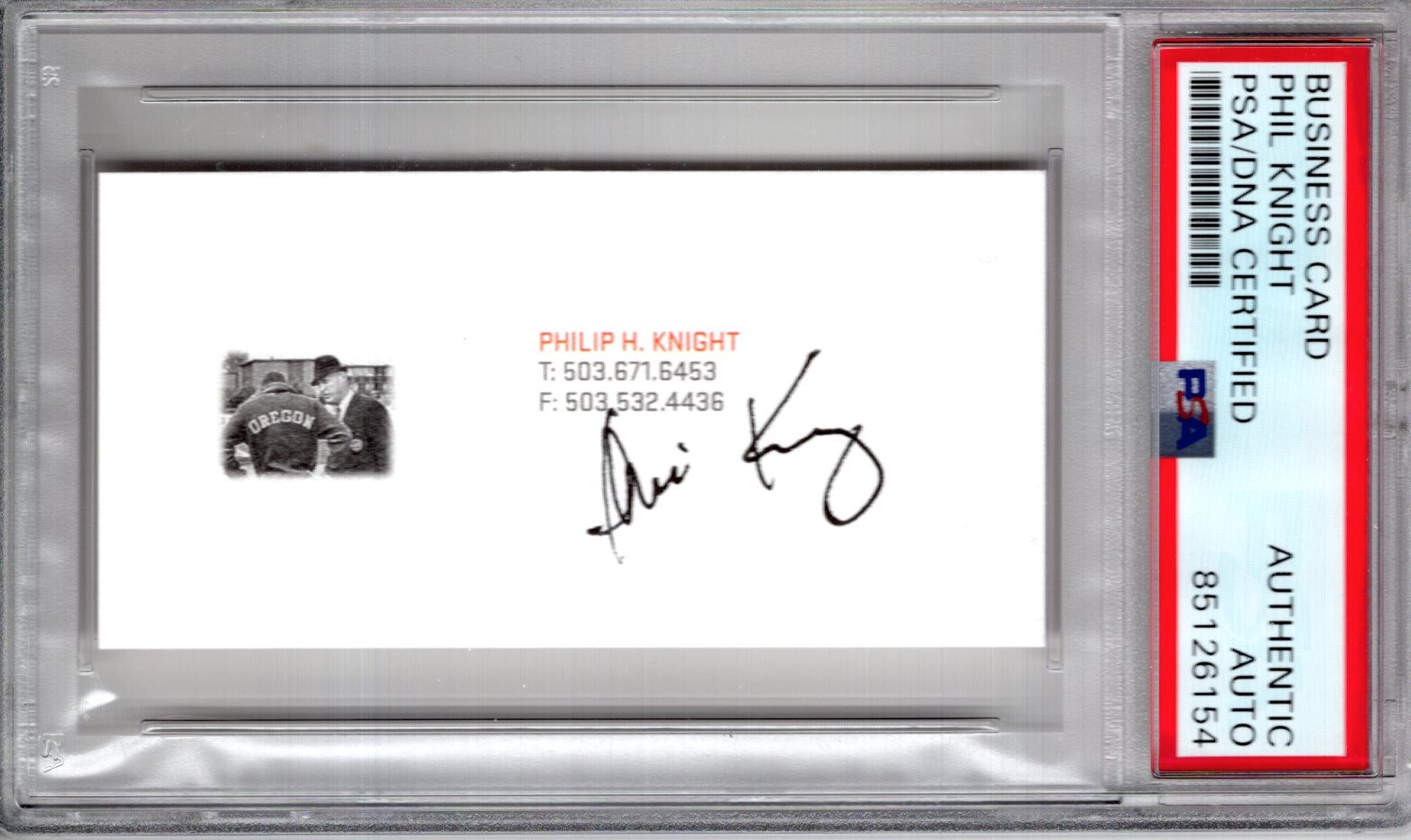 PHIL KNIGHT HAND SIGNED NIKE BUSINESS CARD OREGON FOOTBALL PSA SLABBED