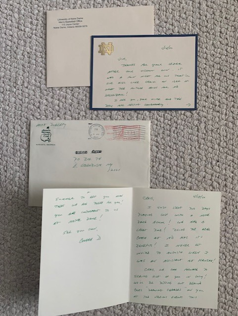 MATT DOHERTY LOT OF 2 HAND SIGNED+HAND WRITTEN NOTES+COA NOTRE DAME COACH