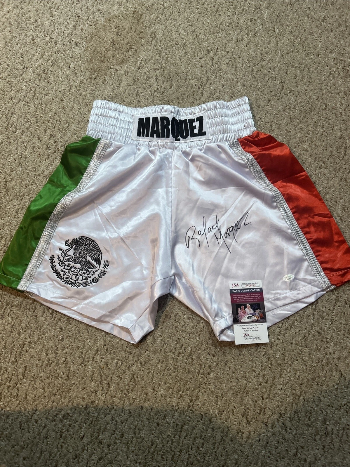 RAFAEL MARQUEZ SIGNED AUTOGRAPH BOXING TRUNKS JSA COA BOXER STAR CHAMP HOF