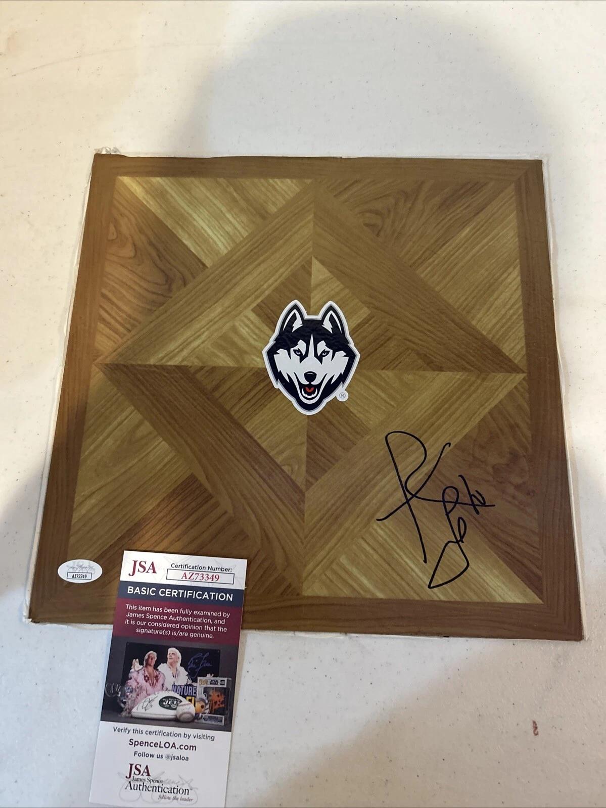 UCONN HUSKIES- REBECCA LOBO SIGNED AUTOGRAPH LOGO FLOORBOARD JSA COA BASKETBALL COLLECTIBLE MEMORABILIA