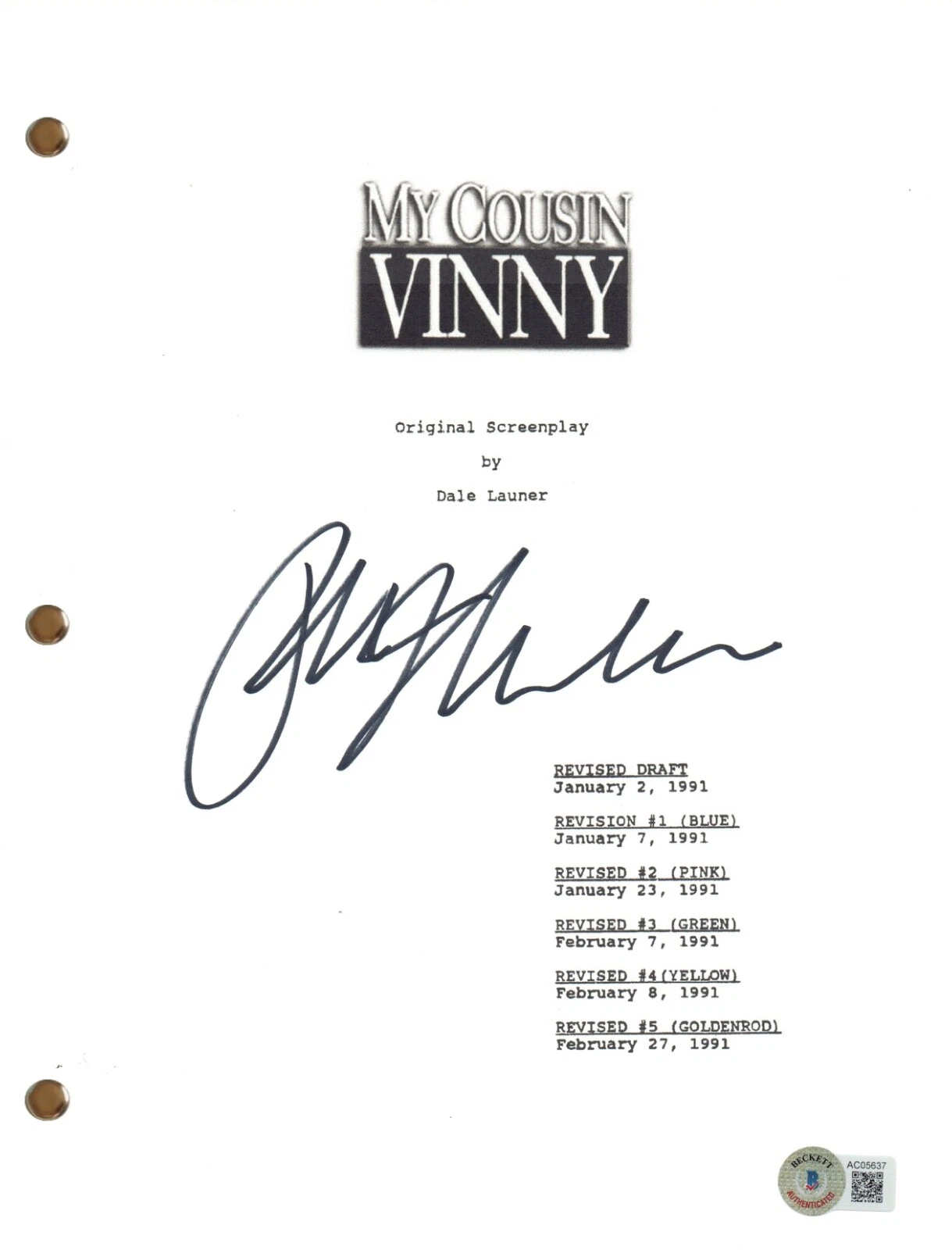 Ralph Macchio MY COUSIN VINNY Autograph Signed Movie Script Screenplay Beckett