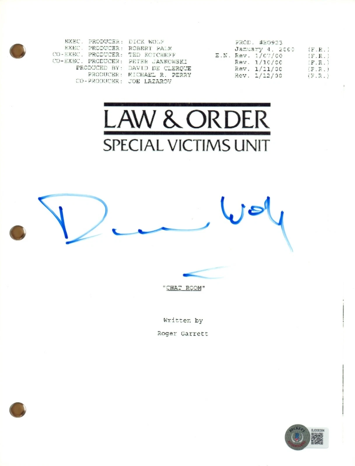Dick Wolf LAW & ORDER SVU Signed Autograph Episode Script Screenplay Beckett COA