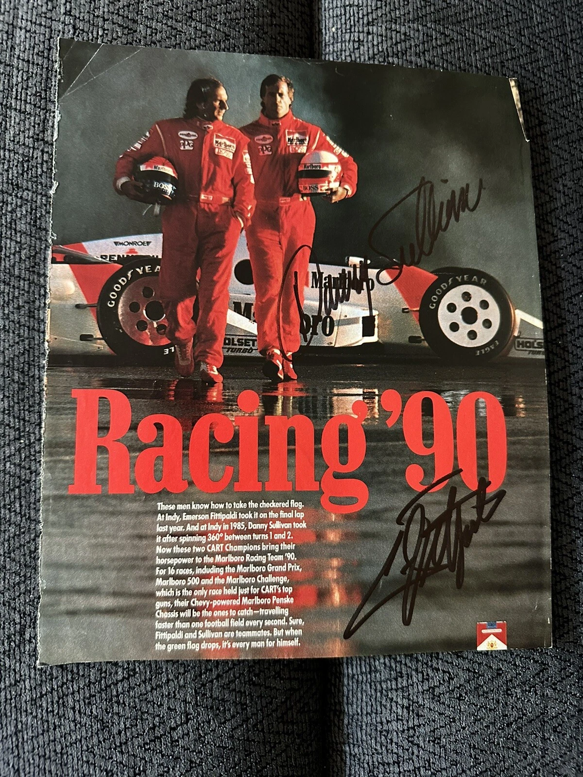 Danny Sullivan Emerson Fittipaldi Signed Indianapolis 500 Magazine Page Clipping