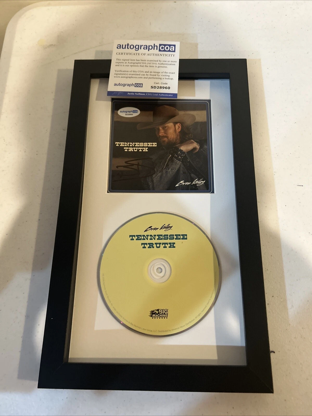 BRIAN KELLEY SIGNED AUTOGRAPH FRAMED CD DISPLAY ACOA TENNESSEE TRUTH FGL STAR